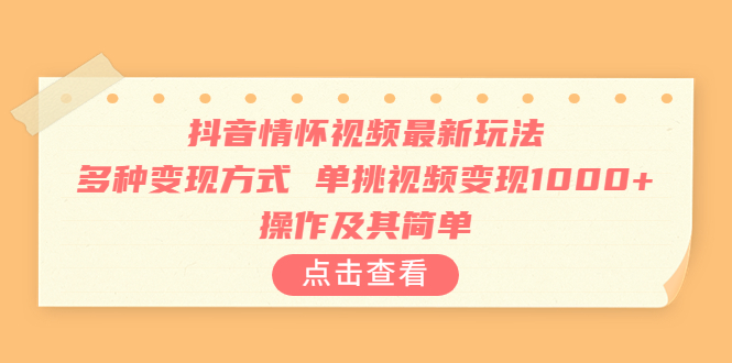 （6683期）抖音情怀视频最新玩法，多种变现方式，单挑视频变现1000+，操作及其简单-花生资源网