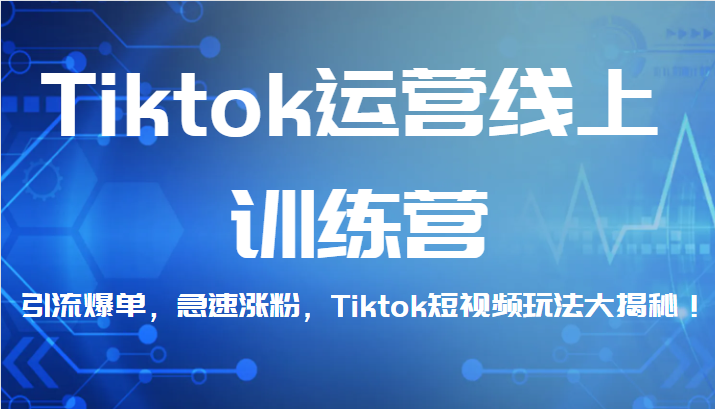 Tiktok运营线上训练营，引流爆单，急速涨粉，Tiktok短视频玩法大揭秘！-大海创业网