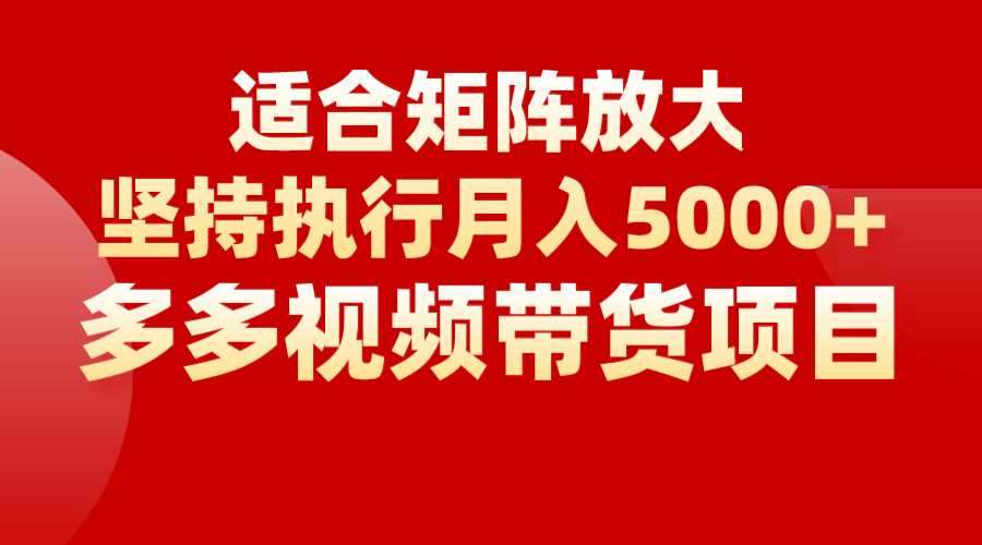 矩阵操作月入5000+，多多视频带货项目，适合新手，也适合老手放大-创享网