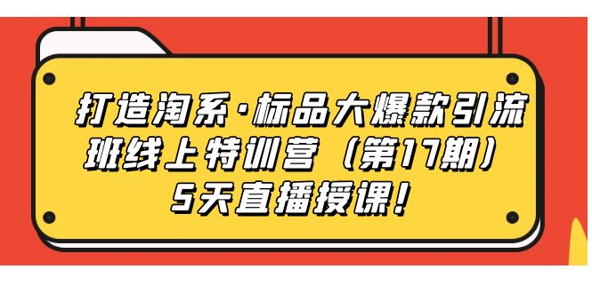 （7226期）打造淘系·标品大爆款引流班线上特训营（第17期）5天直播授课！ - 当动网创