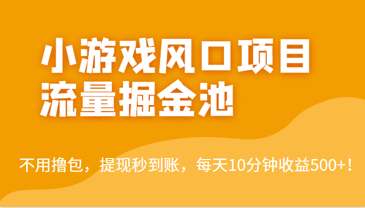 外面收费5000+的小游戏风口项目流量掘金池，不用撸包，提现秒到账，日收益500+！-大海创业网