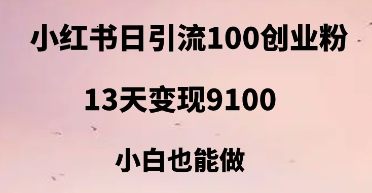 小红书日引流100+创业粉，13天变现9100，创业首选引流平台-创云分享创云网创