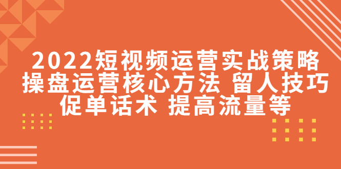 2022短视频运营实战策略：操盘运营核心方法 留人技巧促单话术 提高流量等-枫客网创