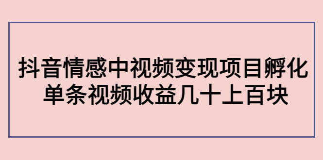 副业孵化营第5期：抖音情感中视频变现项目孵化 单条视频收益几十上百-创客军团