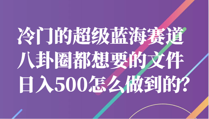 冷门的超级蓝海赛道，八卦圈都想要的文件，一天轻松日入500怎么做到的？-大海创业网