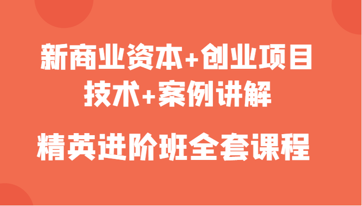 新商业资本+创业项目，技术+案例讲解，精英进阶班全套课程-优优云网创