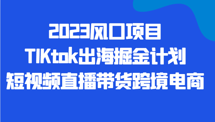 2023风口项目TIKtok出海掘金计划短视频直播带货跨境电商-大海创业网