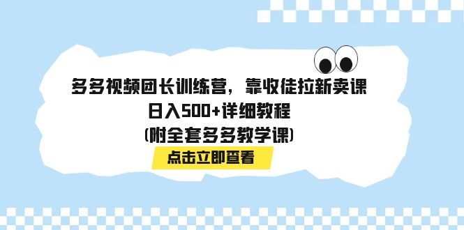 （7565期）多多视频团长训练营，靠收徒拉新卖课，日入500+详细教程(附全套多多教学课)-休闲网赚three