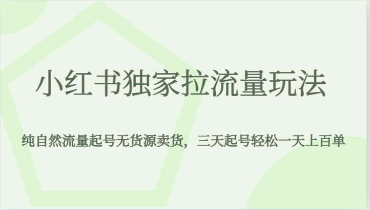 小红书独家拉流量玩法，纯自然流量起号无货源卖货，三天起号轻松一天上百单-雨辰网创分享