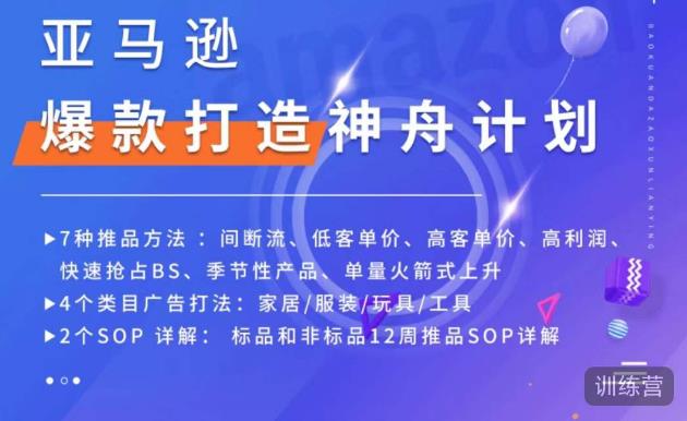 亚马逊爆款打造神舟计划，​7种推品方法，4个类目广告打法，2个SOP详解-枫客网创