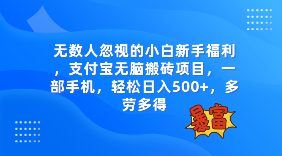 （7830期）无数人忽视的项目，支付宝无脑搬砖项目，一部手机即可操作，轻松日入500+-小禾网创