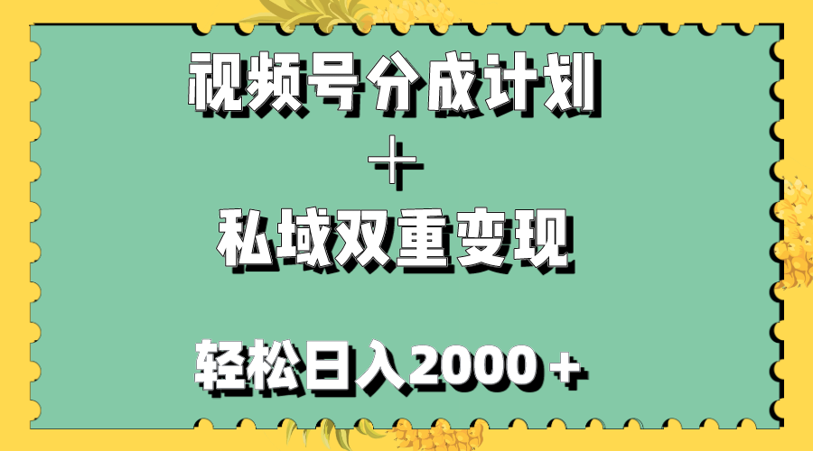 （7842期）视频号分成计划＋私域双重变现，轻松日入1000＋，无任何门槛，小白轻松上手-亿云网创