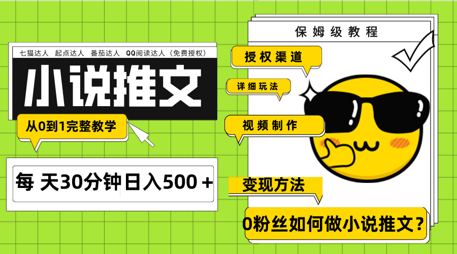 （7912期）Ai小说推文每天20分钟日入500＋授权渠道 引流变现 从0到1完整教学（7节课）-深鱼云创