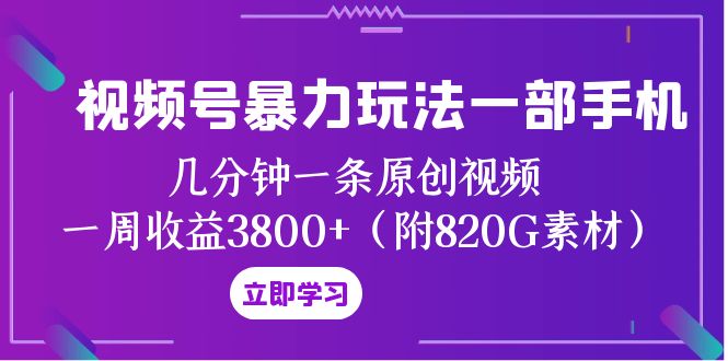 视频号暴力玩法一部手机 几分钟一条原创视频 一周收益3800+（附820G素材）-搞点网创库