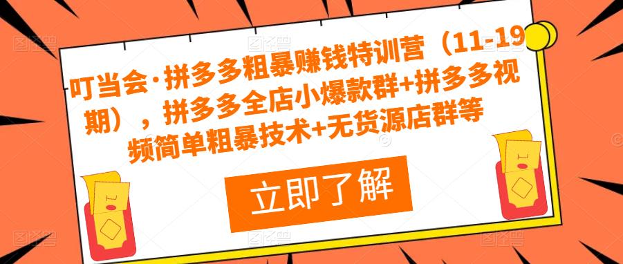 叮当会·拼多多粗暴赚钱特训营（11-19期），拼多多全店小爆款群+拼多多视频简单粗暴技术+无货源店群等清迈曼芭椰创赚-副业项目创业网清迈曼芭椰