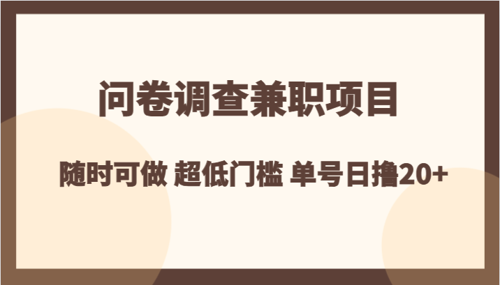 问卷调查兼职项目，随时可做 超低门槛 单号日撸20+-大海创业网