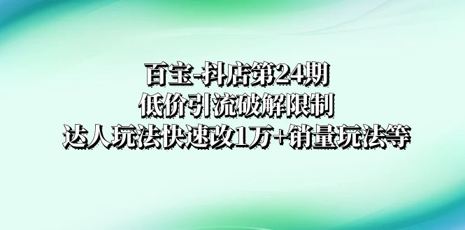 （8178期）百宝-抖店第24期：低价引流破解限制，达人玩法快速改1万+销量玩法等-星云网创