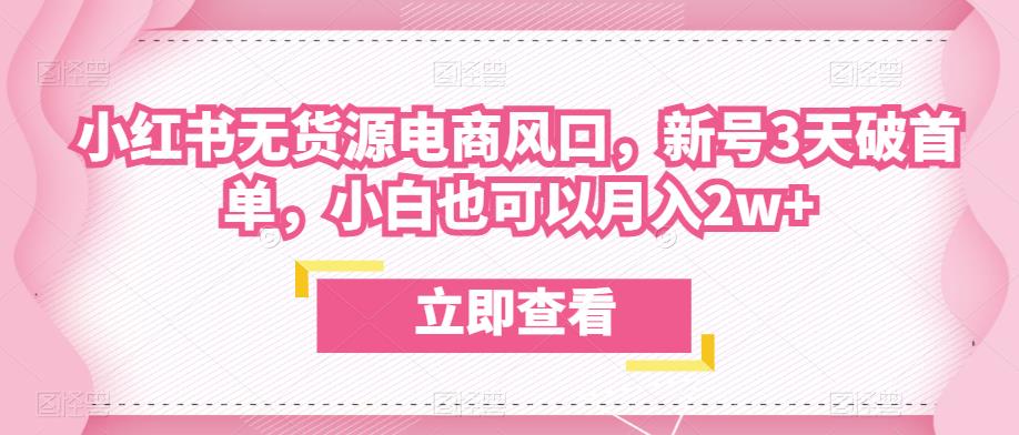 众狼电商余文小红书无货源电商风口，新号3天破首单，小白也可以月入2w+万项网-开启副业新思路 – 全网首发_高质量创业项目输出万项网