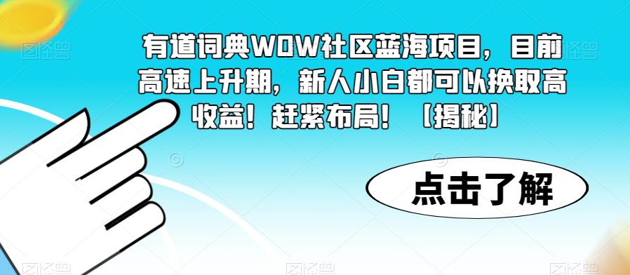 有道词典WOW社区蓝海项目，目前高速上升期，新人小白都可以换取高收益！赶紧布局！【揭秘】-花生资源网