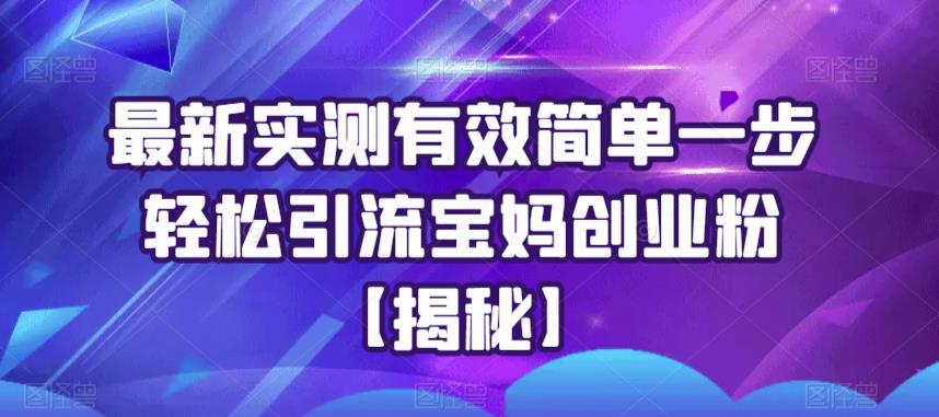 最新实测有效简单一步轻松引流宝妈创业粉【揭秘】-启点工坊