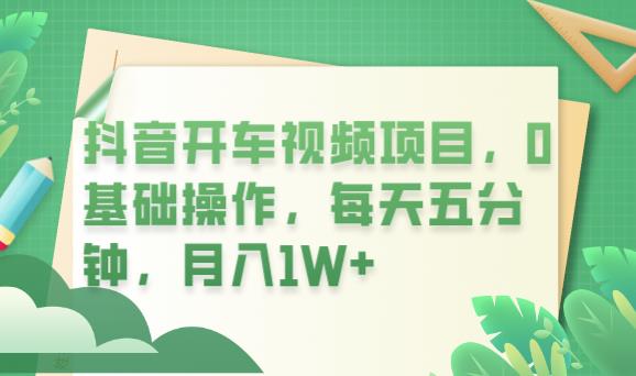 抖音开车视频项目，0基础操作，每天五分钟，月入1W+【揭秘】-大海创业网