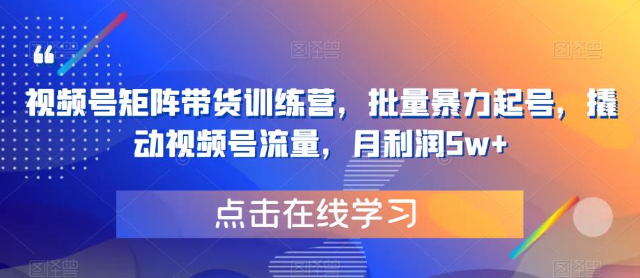 视频号矩阵带货训练营，批量暴力起号，撬动视频号流量，月利润5w+清迈曼芭椰创赚-副业项目创业网清迈曼芭椰