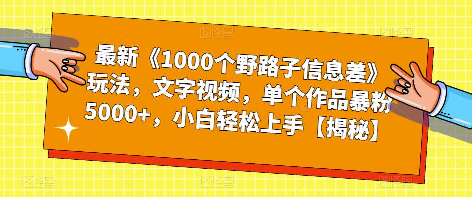 最新《1000个野路子信息差》玩法，文字视频，单个作品暴粉5000+，小白轻松上手【揭秘】-大海创业网