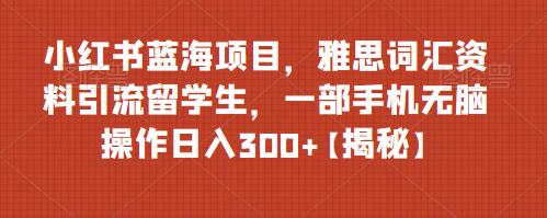 小红书蓝海项目，雅思词汇资料引流留学生，一部手机无脑操作日入300+【揭秘】-枫客网创