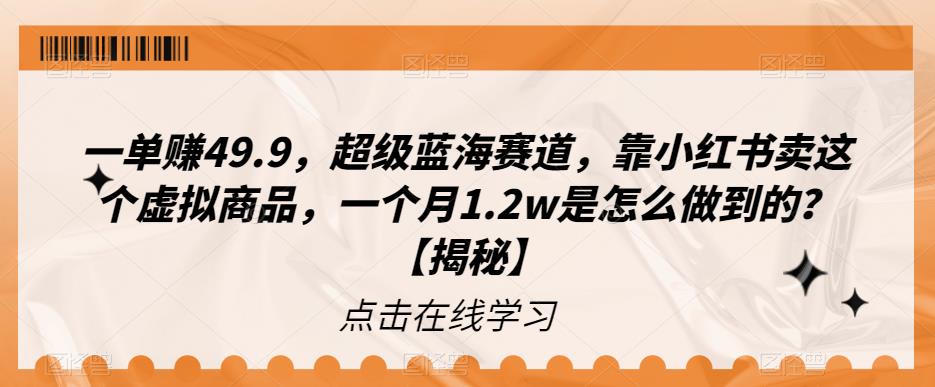 一单赚49.9，超级蓝海赛道，靠小红书卖这个虚拟商品，一个月1.2w是怎么做到的？【揭秘】-启航188资源站