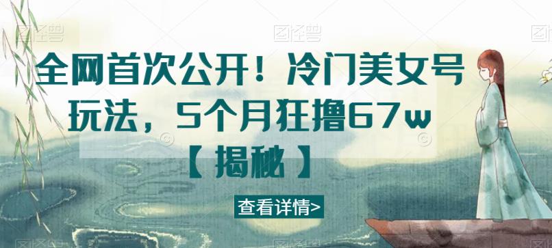 全网首次公开！冷门美女号玩法，5个月狂撸67w【揭秘】-枫客网创