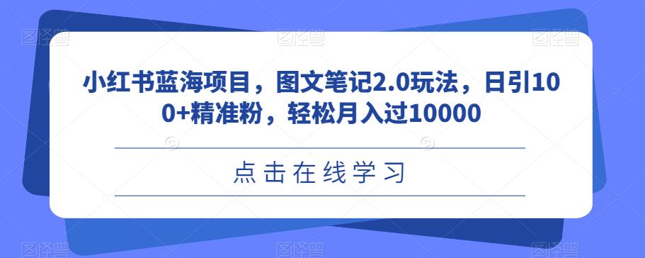 小红书蓝海项目，图文笔记2.0玩法，日引100+精准粉，轻松月入过10000【揭秘】-副创网