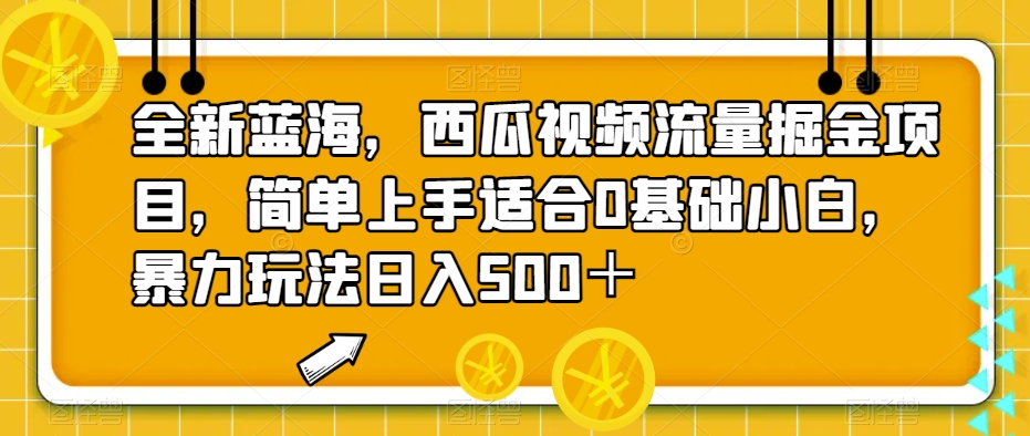 全新蓝海，西瓜视频流量掘金项目，简单上手适合0基础小白，暴力玩法日入500＋【揭秘】-花生资源网