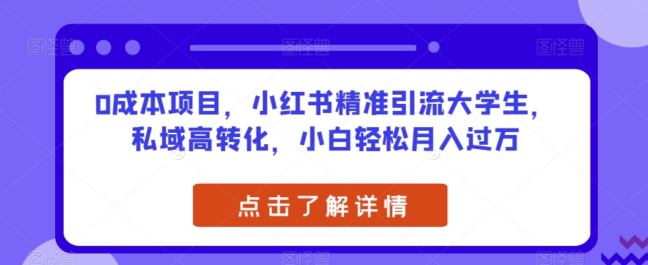 0成本项目，小红书精准引流大学生，私域高转化，小白轻松月入过万【揭秘】-北少网创