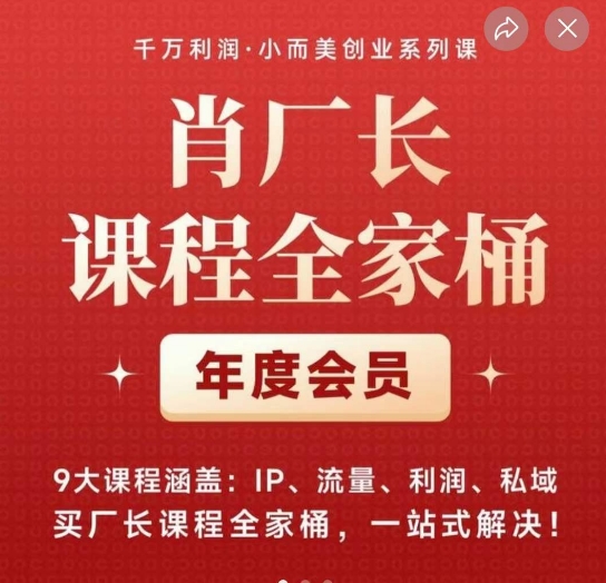 肖厂长课程全家桶，​9大课程涵盖:IP、流量、利润、私域、买厂长课程全家桶，一站式解决！-有道网创