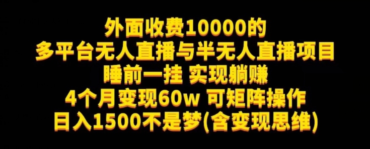 外面收费10000的多平台无人直播与半无人直播项目，睡前一挂实现躺赚，日入1500不是梦(含变现思维)【揭秘】-花生资源网