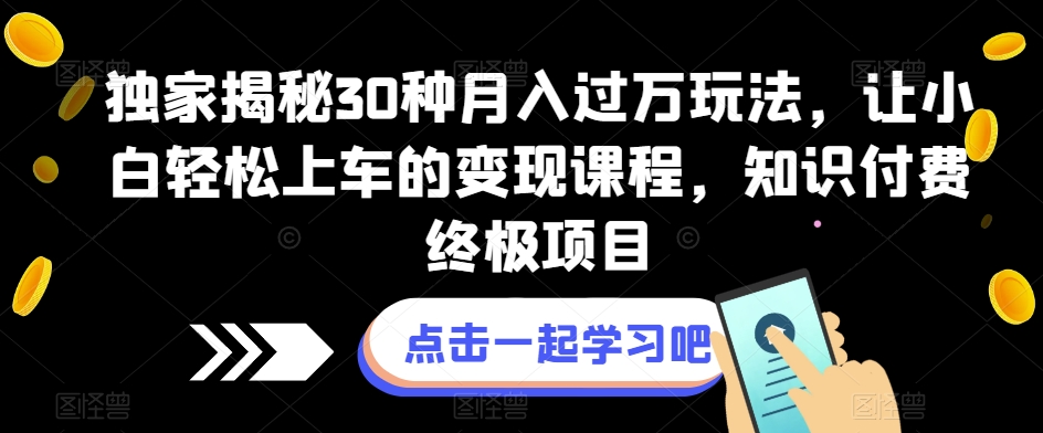 独家揭秘30种月入过万玩法，让小白轻松上车的变现课程，知识付费终极项目【揭秘】-枫客网创