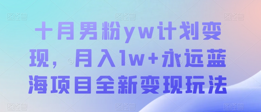 十月男粉yw计划变现，月入1w+永远蓝海项目全新变现玩法【揭秘】-有道网创