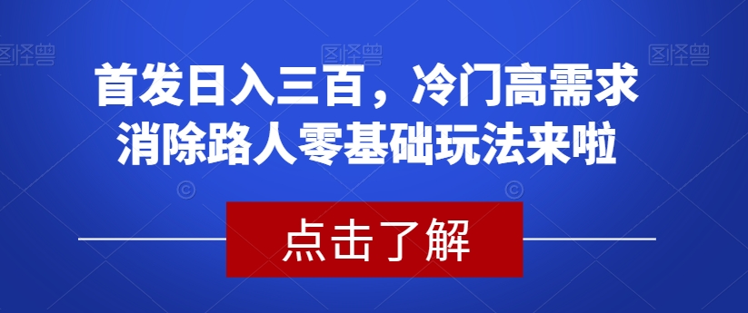 首发日入三百，冷门高需求消除路人零基础玩法来啦【揭秘】-枫客网创