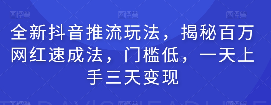 全新抖音推流玩法，揭秘百万网红速成法，门槛低，一天上手三天变现-天恒言财