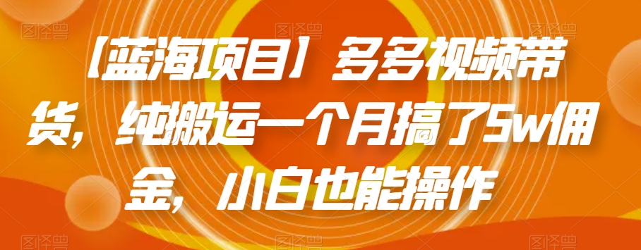 【蓝海项目】多多视频带货，纯搬运一个月搞了5w佣金，小白也能操作【揭秘】-天恒言财