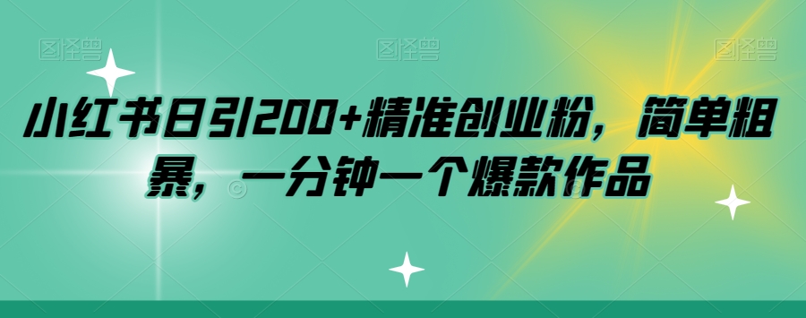 小红书日引200+精准创业粉，简单粗暴，一分钟一个爆款作品【揭秘】-大海创业网