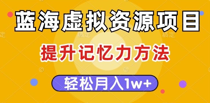 蓝海虚拟资源项目，提升记忆力方法，多种变现方式，轻松月入1w+【揭秘】-八一网创分享