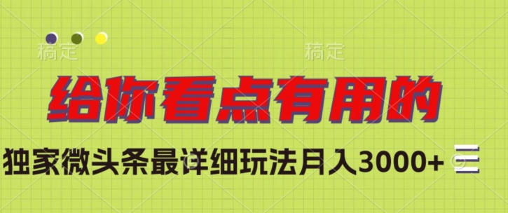 独家微头条最详细玩法，月入3000+【揭秘】-西遇屋