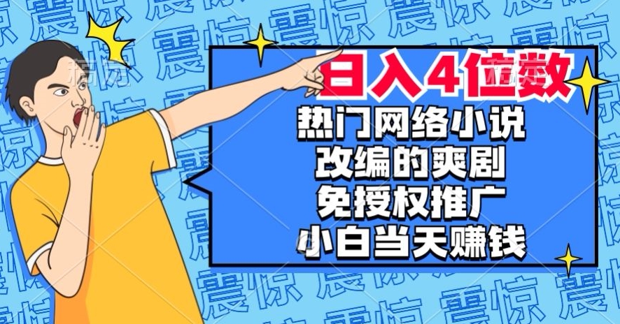 热门网络小说改编的爽剧，免授权推广，新人当天就能赚钱，日入4位数【揭秘】-大海创业网