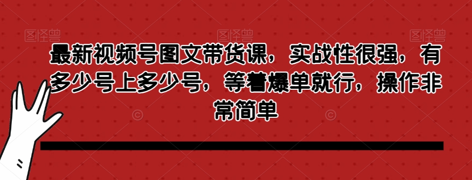 最新视频号图文带货课，实战性很强，有多少号上多少号，等着爆单就行，操作非常简单-大海创业网