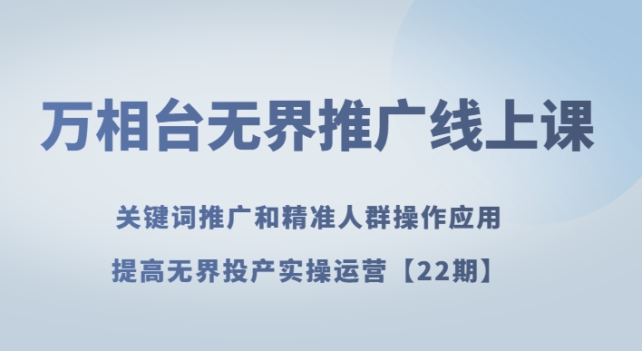 万相台无界推广线上课关键词推广和精准人群操作应用，提高无界投产实操运营【22期】-枫客网创