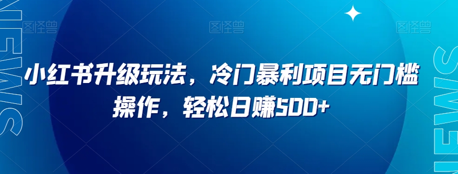 小红书升级玩法，冷门暴利项目无门槛操作，轻松日赚500+【揭秘】-云网创