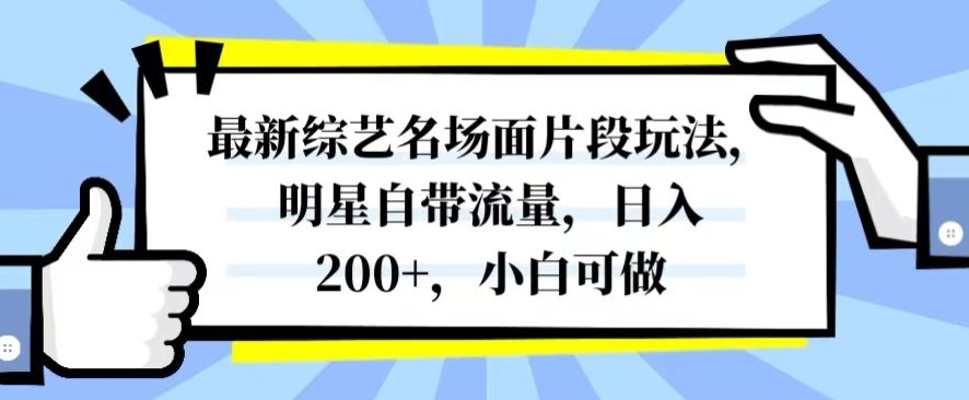 最新综艺名场面片段玩法，明星自带流量，日入200+，小白可做【揭秘】-休闲网赚three