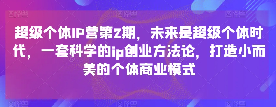 超级个体IP营第2期，未来是超级个体时代，一套科学的ip创业方法论，打造小而美的个体商业模式-优优云网创