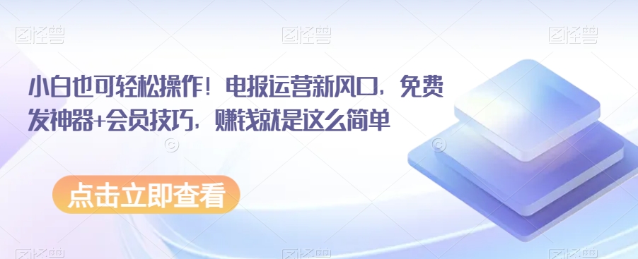 小白也可轻松操作！电报运营新风口，免费发神器+会员技巧，赚钱就是这么简单-八一网创分享